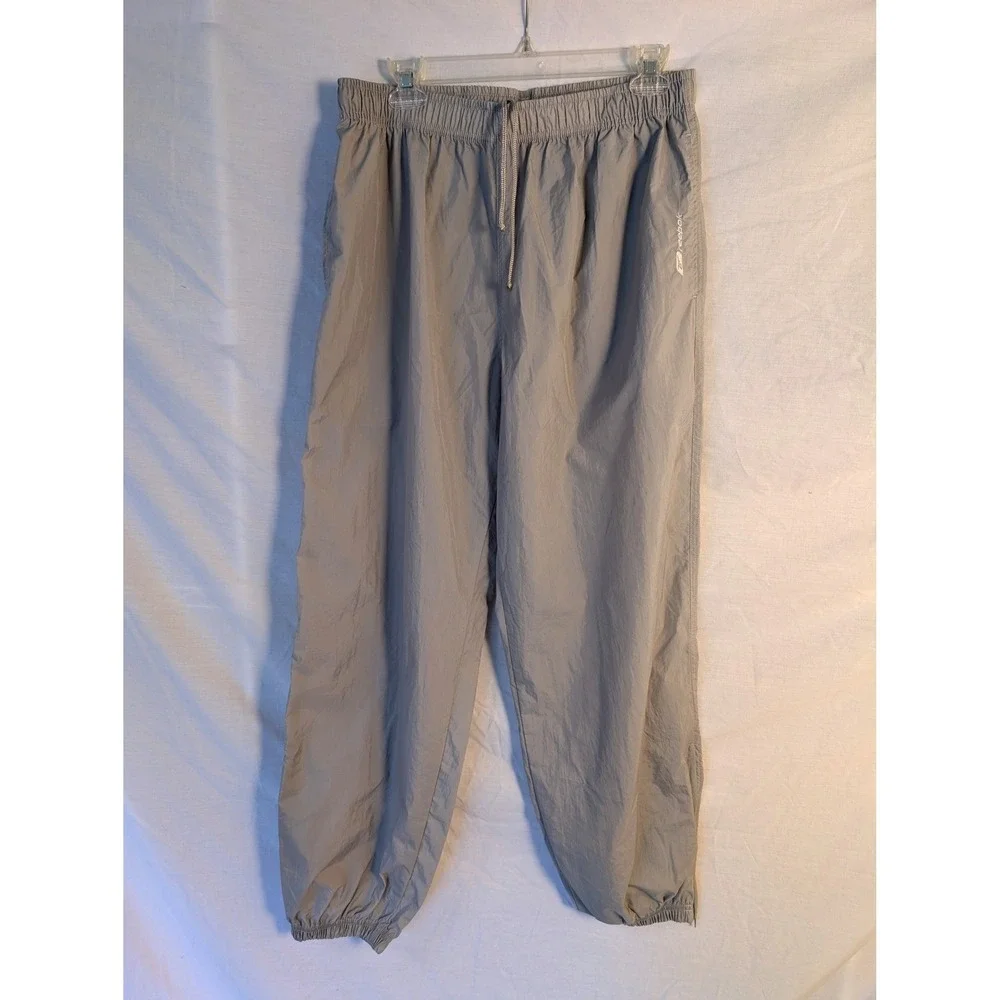 Vintage 90s Reebok Nylon Track Wind Pants Ankle Zippers Gray M Streetwear Retro